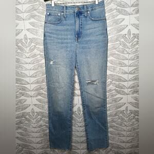 Madewell Perfect Vintage Jeans Blue Stretch Denim Raw Hem High Waist Preppy 90s